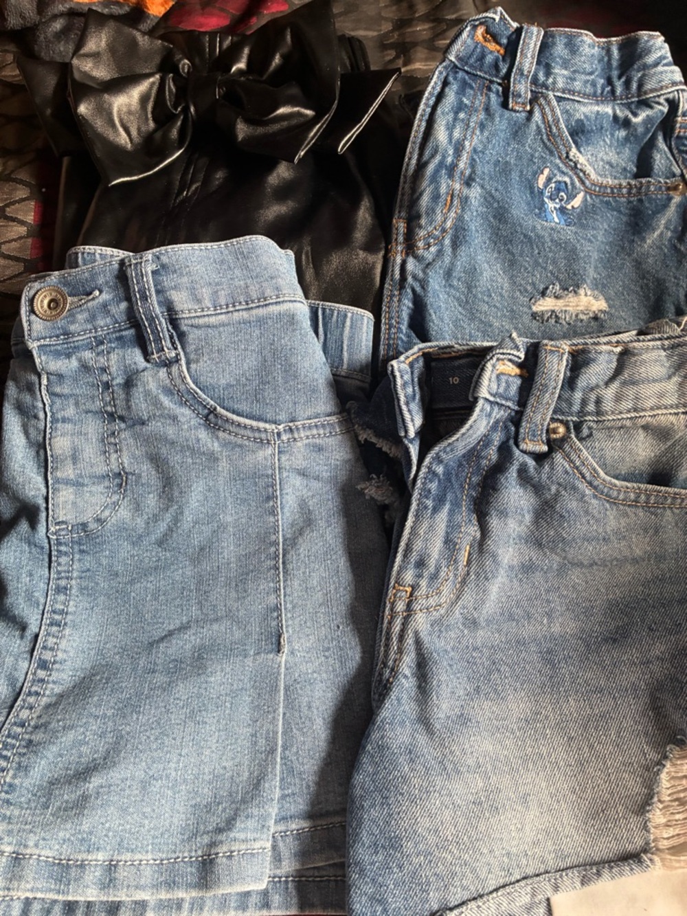 Mixed Light Blue Denim Shorts &false leather skirt Bundle